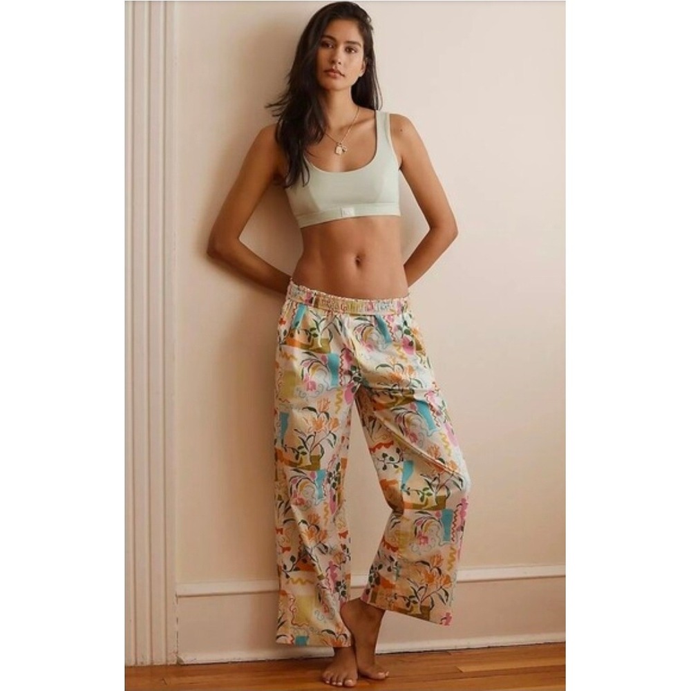 Anthropologie Multi-Color Floral Abstract Wide Leg Pull On‎ Pants Size S NWTS